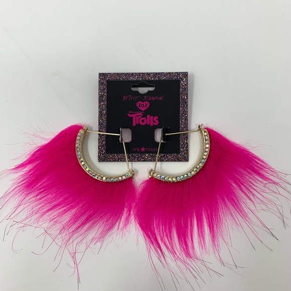 4/$25 NEW Betsey Johnson Fur Earrings Black Pink - Picture 2 of 7